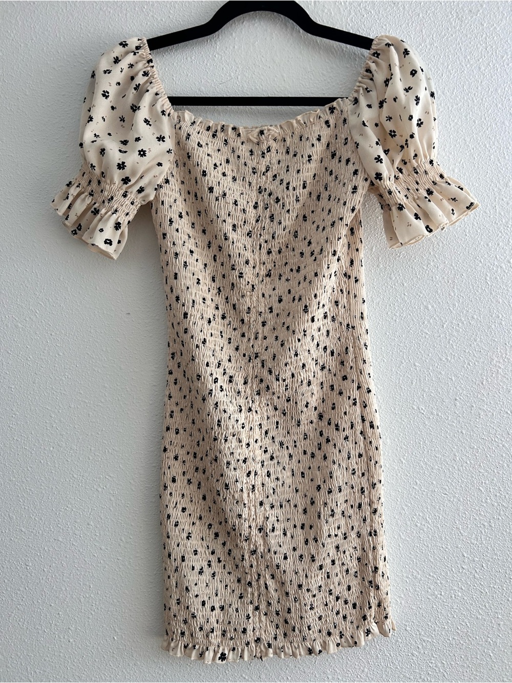 Love Tree Cream Dress with Black Floral Print